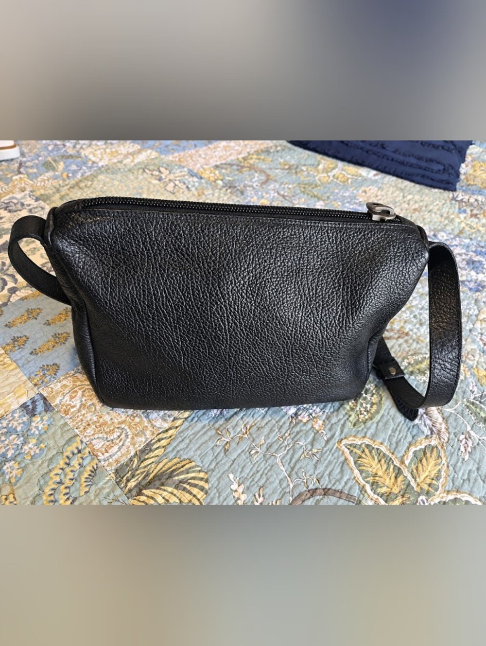 Paola del Lungo Florence Italian Black Leather Crossbody Bag Plaid Lining